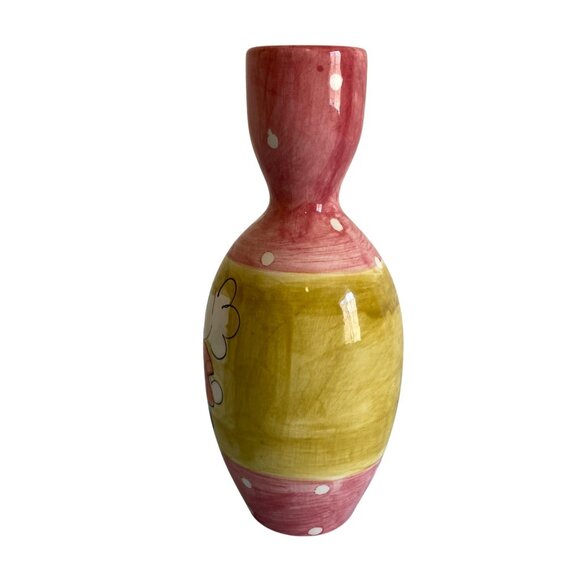 Ceramic Vase Hand Painted Whimsical Naive Cartoon Design Signed - Picture 3 of 6